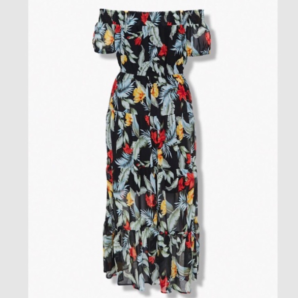 Forever 21 PLUS Black Floral Sheer Chiffon Maxi Dress